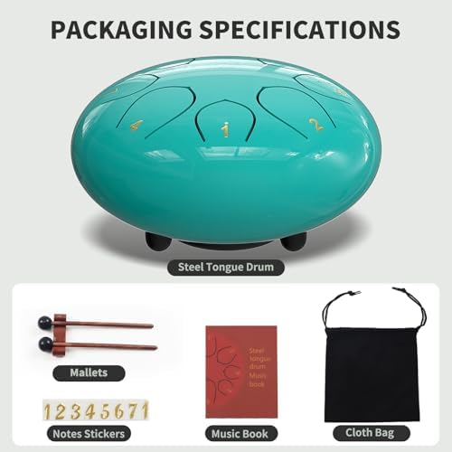 Rain Drum for Outside Garden, 6 Inches 8 Notes Steel Tongue Chakra Drums, Waterproof Meditation Rain Chime, Musical Instruments for Adult Gift with Bag, Music Book, Drum Mallets (Blue) - Image 3