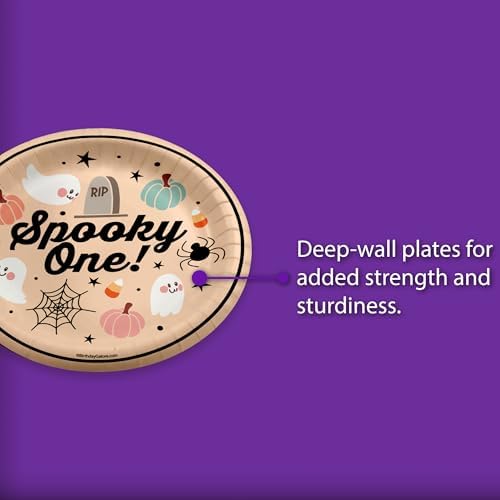 Spooky One First Birthday - 32 Piece Disposable Party Supplies - Decorations for Halloween 1st Birthday Round Party Plates - Large 9" Paper Plates In Bulk - Image 3