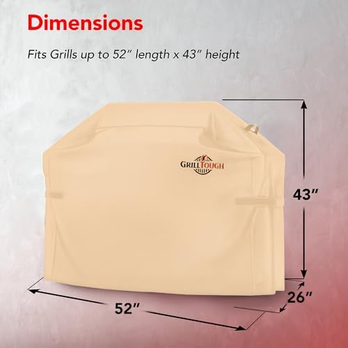 GrillTough Heavy Duty BBQ Grill Cover for Outdoor Grill, 52 Inch Tan - Image 2