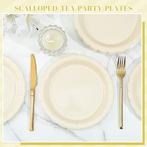NatNarr 30 Pcs Ivory Paper Plates 9 Inch Disposable Scalloped Cream Plates Cute Beige Wedding Dessert Cake Plate Party Dinner Plate for Engagement, Baby Bridal Shower (Pack of 3) - Image 5