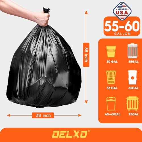 Delxo 55-60 Gallon Trash Bags, 1000 Count, 38×58' Large Black Garbage Bags - Image 3