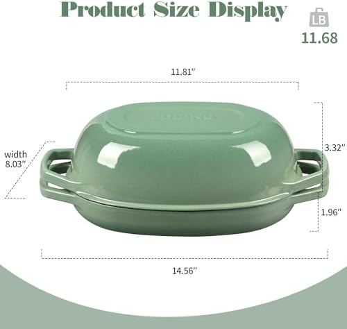 EDGING CASTING Enameled Cast Iron Oval Dutch Oven Pot with Lid, Dutch Oven for Sourdough Bread Baking, Bread Oven, Bread Dutch Oven, Oval Bread Pan, 5qt, Sage Green - Image 2