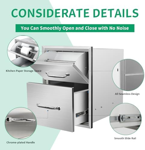 Outdoor Kitchen Drawers 16" W x 20" H x 20" D Stainless Steel Paper Towel Drawers with Ergonomic Handle for BBQ Island, Patio Grill Station & Outdoor Kitchen Cabinets - Image 4