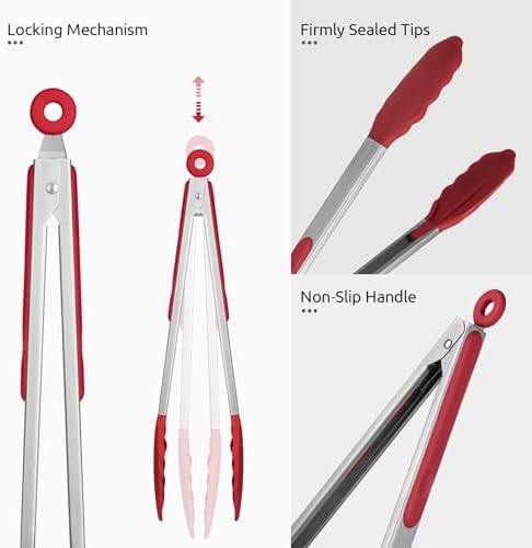 U-Taste Kitchen Tong for Cooking, 600ºF Heat-Resistant Silicone, 2Pcs/Red - Image 6