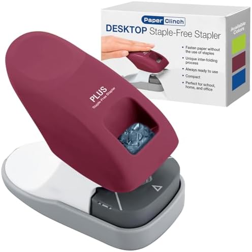 Plus Paper Clinch Desktop Staple-Free Stapler, Wine by Plus