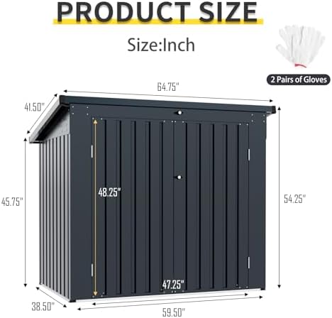 64.75'' Metal Outdoor Garbage Bin Shed Stores,2 Trash Cans,Black - Image 3