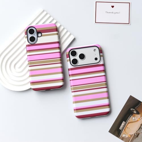 for iPhone 17 Case, Magnetic Matte Frosted Dual-Layer Striped Phone Case for Women, Retro Aesthetic Cover Compatible with Mag Safe Accessories - Berry Sage - Image 5