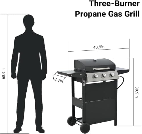 Endark 3-Burner Propane Gas Grill 26,000 BTU, Double-Layer Stainless Steel Lid, 2 Side Shelves & Wheels for Outdoor Patio, Terrace, Backyard Barbecue - Image 2