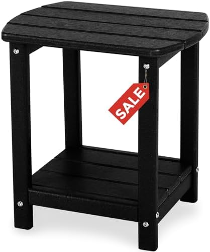 Adirondack Square Outdoor Side Table,2-Tier Storage Patio Side Table, HDPE End Tables for Backyard Pool Porch Garden Lawn by GARDENSTAR