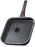 SENSARTE Nonstick Grill Pan with Lid, Grill Pan for Stove Tops, Versatile Griddle with Pour Spouts, Square Big Cooking Surface, Durable Skillet Indoor & Outdoor Grilling. PFOA Free, 11 Inch by SENSARTE