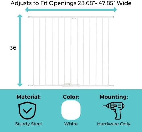 Toddleroo Easy Swing & Lock Baby Gate for Top of Stairs: 36" Tall, White - Image 4