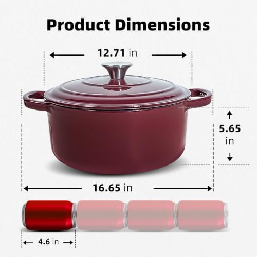 9 QT Merlot Enameled Cast Iron Dutch Oven with Lid, Heavy‑Duty Casserole Pot for Braising, Stews, Roasting, Baking, Oven & All Stovetops Safe - Image 3