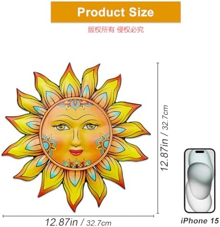 Metal Sun Flower Wall Decor - 12.87 inches Sun Wall Art Hanging Decorations for Outdoor, Home Garden Yard Patio Fence Bedroom Decor - Image 3