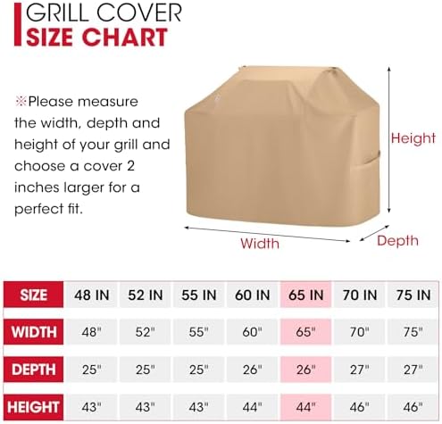 Unicook Grill Cover Heavy Duty Waterproof UV Resistant 65 Inch, Light Brown - Image 6