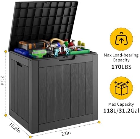 KAMABOKO Outdoor Storage Box, 32 Gal Deck Box Outdoor Waterproof, 2 Pack - Image 2