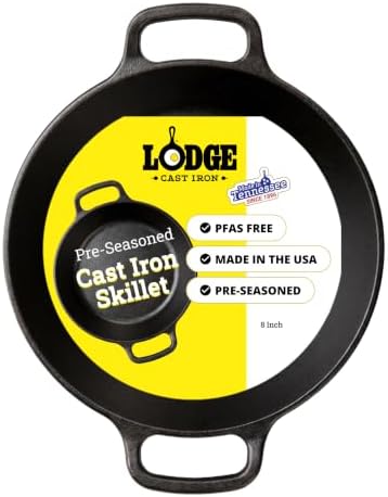 Lodge Pre-Seasoned Cast Iron Dual Handle Pan, PFAS-Free, 8 Inches by Lodge