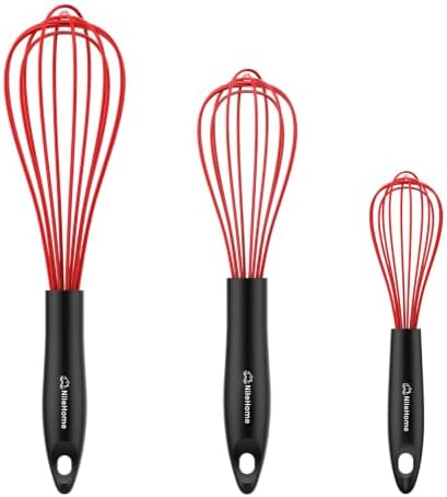 NileHome Silicone Whisk Set 8" 10" 12" Kitchen Whisk Red,3-pack by NileHome