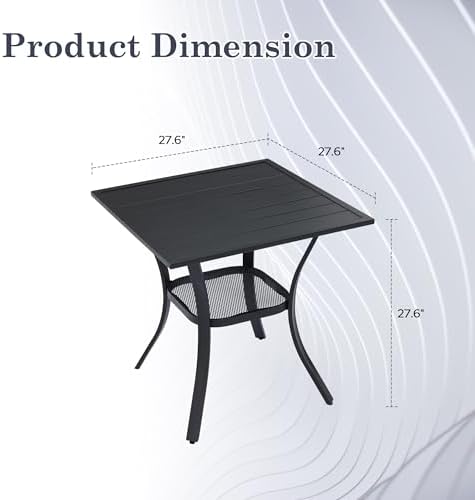 Outdoor Dining Table with Storage Shelf, 27.5" All-Weather Square Patio Dining Table for 2, Metal Patio Table for Garden Lawn Porch Deck Yard, Black - Image 2
