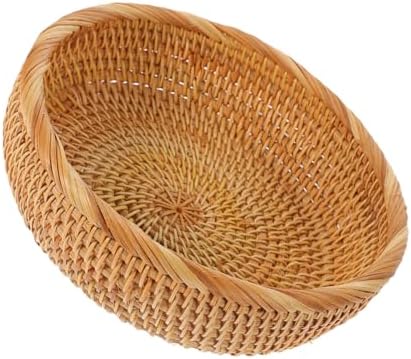 Rattan round Basket, Vintage Kitchen Organizer by Mobestech