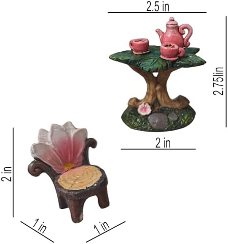 3 Pcs Miniature Garden Furniture Miniature Table and Chairs Set Fairy Garden Accessories Outdoor Mini Resin Furniture Kit Micro Landscape Decor Tea Set for Fairies and Garden Gnomes DIY Craft Gift - Image 2