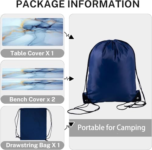 CAPSCEOLL Fitted Picnic Table Cover with Bench Covers 8ft - Blue Marble - Image 4