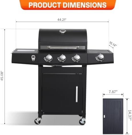 3-Burner Propane Gas BBQ Grill with Side Burner for Outdoor BBQ - Image 2
