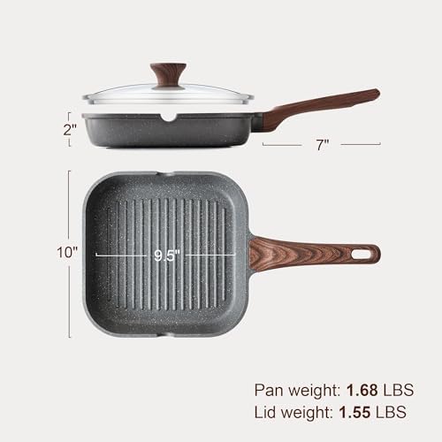 SENSARTE Nonstick Grill Pan with Lid, Grill Pan for Stove Tops, Versatile Griddle with Pour Spouts, Square Big Cooking Surface, Durable Skillet Indoor & Outdoor Grilling. PFOA Free, 9.5 Inch - Image 6