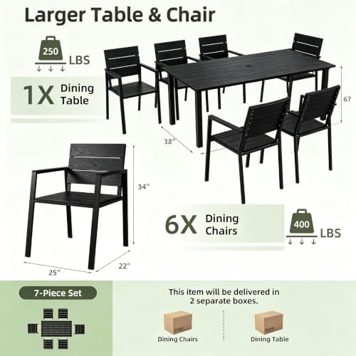 LazySunsets Outdoor Dining Set with Umbrella Hole (Blacky, 7 Piece) - Image 2