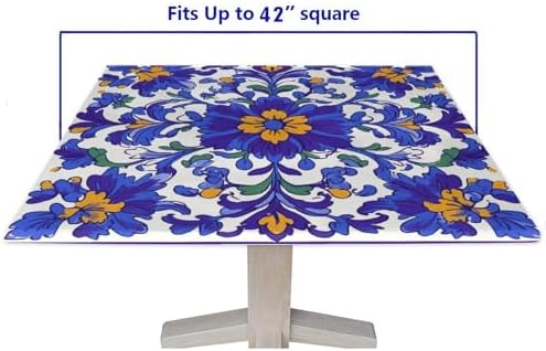 Tablecloth with Elastic, Mexican Talavera Pattern Printed on Fade Resistant Flag Card Table Covers, Ideal for Buffet Catering Community, Fit for 42" x 42" Square Tables - Image 5