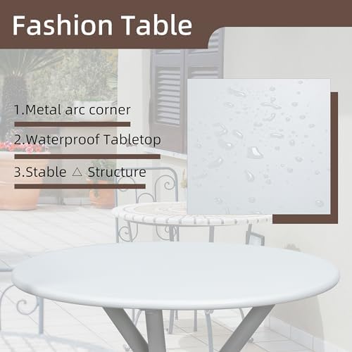 Shintenchi 3 Pieces Patio Bistro Sets, Outdoor Textilene Fabric Conversation Bistro Set, Textilene Fabric Front Porch Chairs Small Patio Furniture Set with Table for Lawn,Garden,Balcony (White) - Image 5