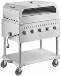 Commercial Stainless Steel Outdoor Liquid Propane Grill with Pizza Oven Attachment, 36" Cooking Surface, 5 Burners, 80,000 BTU, for Restaurant Patio, Resort, Catering, Outdoor Kitchen, Hotel by Krollen+Industrial