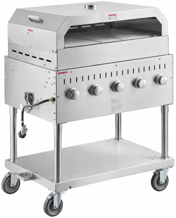Commercial Stainless Steel Outdoor Liquid Propane Grill with Pizza Oven Attachment, 36" Cooking Surface, 5 Burners, 80,000 BTU, for Restaurant Patio, Resort, Catering, Outdoor Kitchen, Hotel by Krollen+Industrial