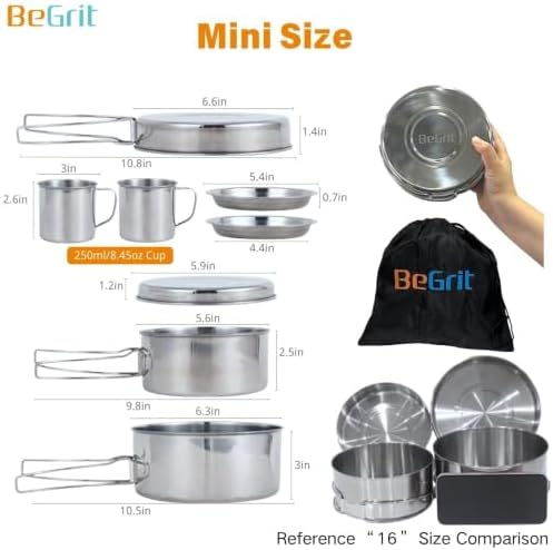 BeGrit Stainless Steel Camping Cookware Pot and Pan Set for Backpacking - Image 2