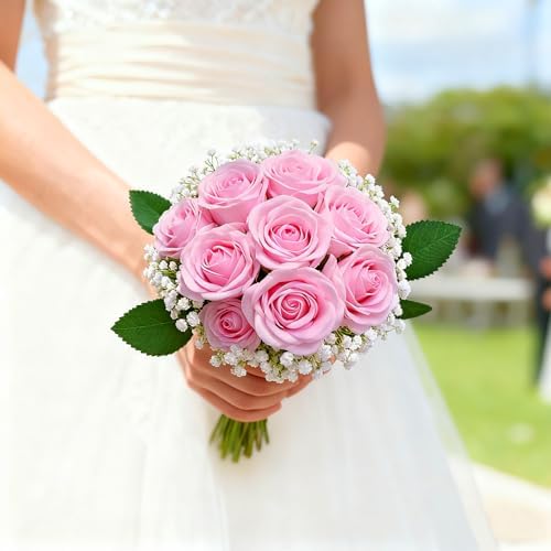 50Pcs Pink Roses Artificial Flowers with Stems，Fake Roses Bouquet Fake Flowers Bulk，Silk Velvet Roses for Wedding Centerpieces Arrangement Baby Shower Birthday Home Decor Gifts - Image 6