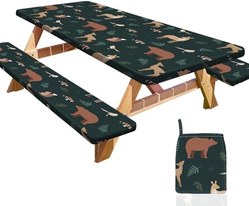 Picnic Table and Bench Cover Set, Waterproof Fitted Elastic Cloth by Unknown