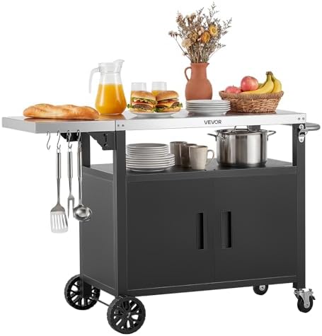 VEVOR Outdoor Grill Cart with Storage Cabinet, 48.9 Inch Grill Table, Waterproof Kitchen Island with Stainless Steel Top, Shelf, and Wheels, Movable Food Prep Station for Patio Bar Backyard BBQ by VEVOR
