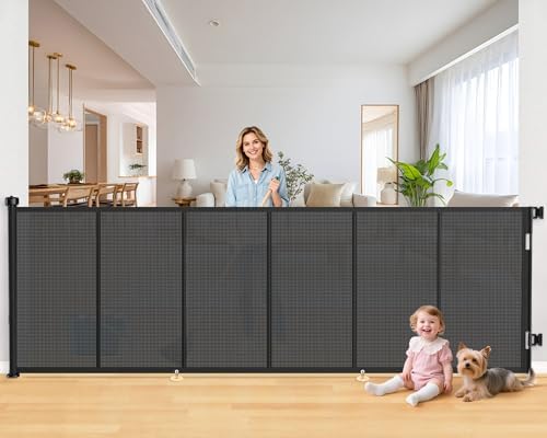 EZIGO 120 Inch Retractable Baby Gates, 41 Inch Extra Tall Retractable Gate by EZIGO