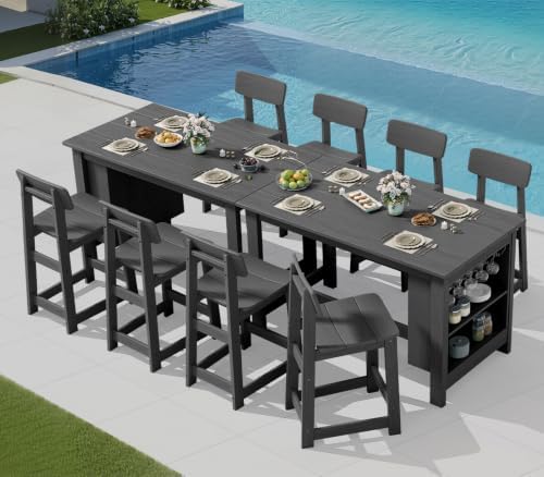 SERWALL 10-Piece Outdoor HDPE Counter-Height Bar Dining Set for 8, Gray by SERWALL