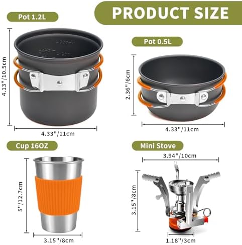 aiGear 8pcs Camping Cooking Set for 1-2 People with Pot Cutlery Stove Stand - Image 2