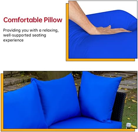 FDW 5-Piece Patio Furniture Set | Blue | Outdoor Wicker Furniture - Image 3