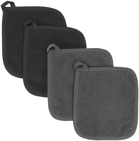 RITZ Terry Potholder & Hot Pad: Unparalleled Heat Resistant, Durable 100% Cotton – Ergonomically Designed for Optimal Grip – Easy-Care Machine Washable – 4-Pack, Black/Graphite - Image 2
