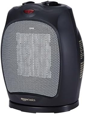 Amazon Basics Oscillating Ceramic Space Heater, Portable Fast Heating Indoor Solution, With Overheat and Tip-Over Protection, Thermostat, 1500W, 7.52"D x 6.34"W x 9.45"H, Black by AmazonBasics