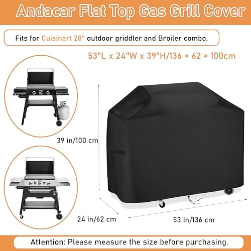Grill Cover for Cuisinart 28" Outdoor Flat-Top Barbecue Covers, Waterproof 2-in-1 Carbon Steel Griddle Gas Grill Cover - 53" L×24" W×39" H - Image 2