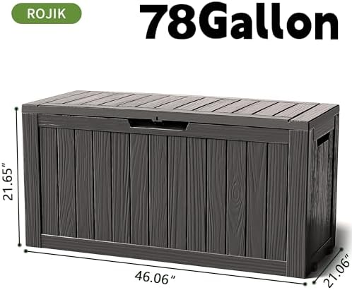 ROJIK Outdoor Storage Housing Deck Box - Waterproof Patio Furniture, Garden Tools, Cushions, Pool Accessories Storage Bench with Lockable Lid and Side Handles (Black 78 Gal) - Image 2
