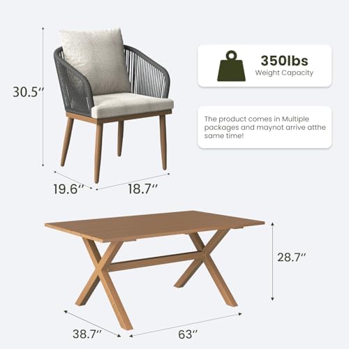 LayinSun 10 Pieces Outdoor Patio Dining Set, Aluminium Rectangular Dining Table and Wicker Rattan Chairs Set for Outside Backyard, Poolside - Image 7