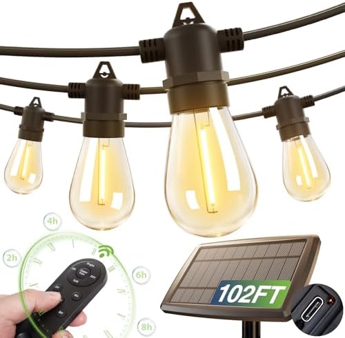 addlon 102FT(96+6) Solar String Lights Outdoor, Last 20+ Hrs, USB Charging by addlon