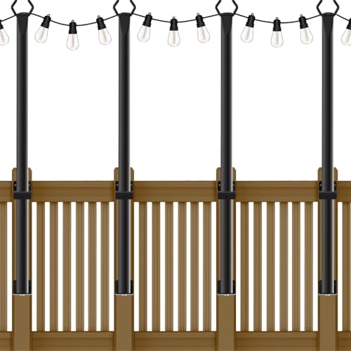 NUERPO 4 Pack String Light Poles,5Ft Metal Poles for Outdoor String Lights,Outdoor Light Poles with Post,Poles/Stand for Outside,Patio,Deck,Backyard,Garden Wedding,Party by NUERPO