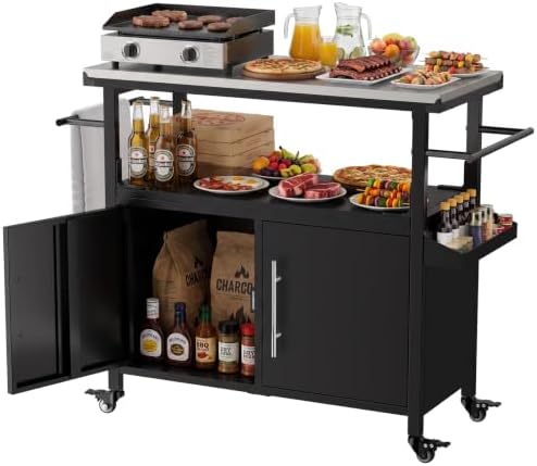 Outdoor Grill Cart with Storage, Weatherproof Metal Grill Table by AHOMRTHOMEFLAGSHIPSTORE