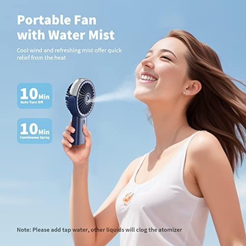 Otlonpe Handheld Misting Fan Portable, Small Personal Hand Held Rechargeable Mist Fan Water Spray, 4000mAh Battery Operated Hand Mister Fans 3-Speed, 4-15 Hrs Runtime for Travel Home Office Outdoor - Image 2