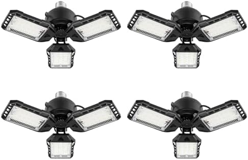Aoretic LED Garage Lights 4 Pack -80W, 8000LM 6500K Led Shop Light with 3 Deformable Panels, Basement Barn Light Garage Ceiling Lights, E26/E27 for Garage, Warehouse, Shop, Basement by Aoretic